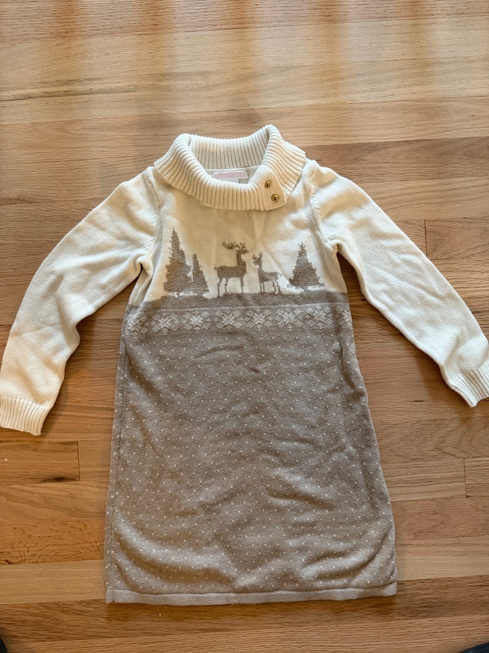 Janie and Jack Cream and Taupe Reindeer Knit Dress